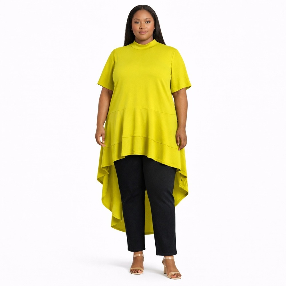 Ashley Stewart Chartreuse Yellow High Low Peplum Top Mock Neck Plus Size 22/24